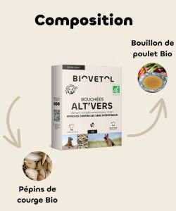 Bouchées Alt’vers antiparasitaires Grand Chien >15kgs BIO, 6 pièces